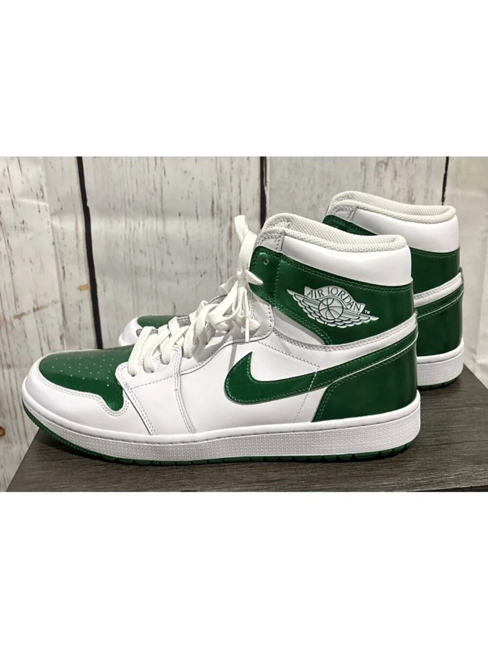 Nike Air Jordan 1 High Golf Shoes In Pine Green And White Men’s Size 14